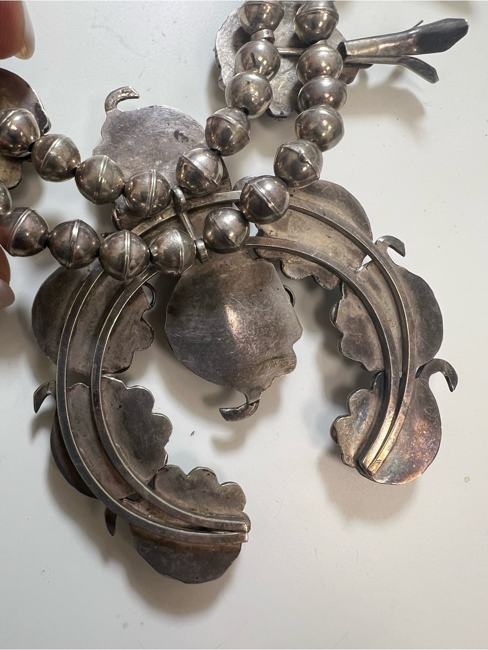 Sterling Silver Turquoise Squash Blossom Necklace - Picture 8 of 15